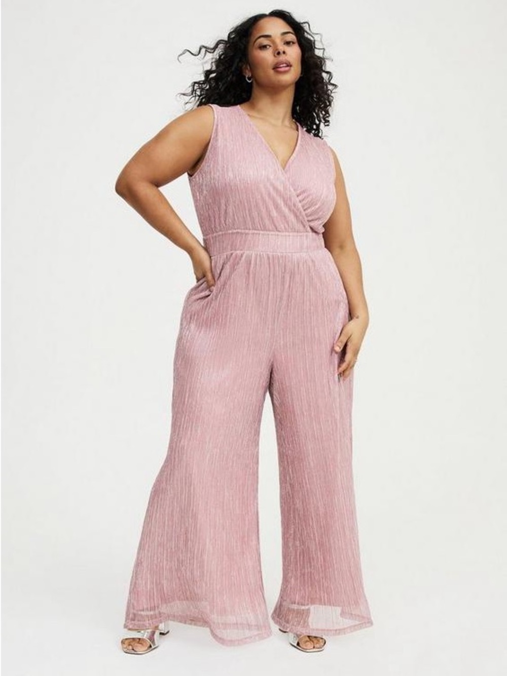 Torrid Glitter Knit Surplice Wide Leg Jumpsuit NWT